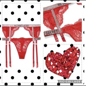 Victoria's Secret Very Sexy Garter Belt And
Thong Sz large VS RED Shine Strap
